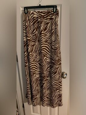 Jacqui E Brown and Cream Zebra-Print Maxi Skirt with Flow